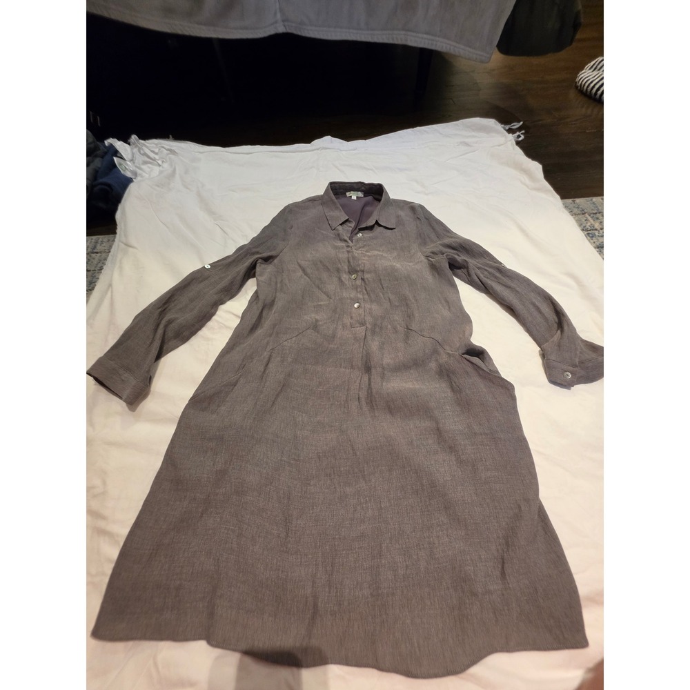 Jade Melody Tam Gray Long Sleeve Roll Tab Pocket Shirt Dress Large